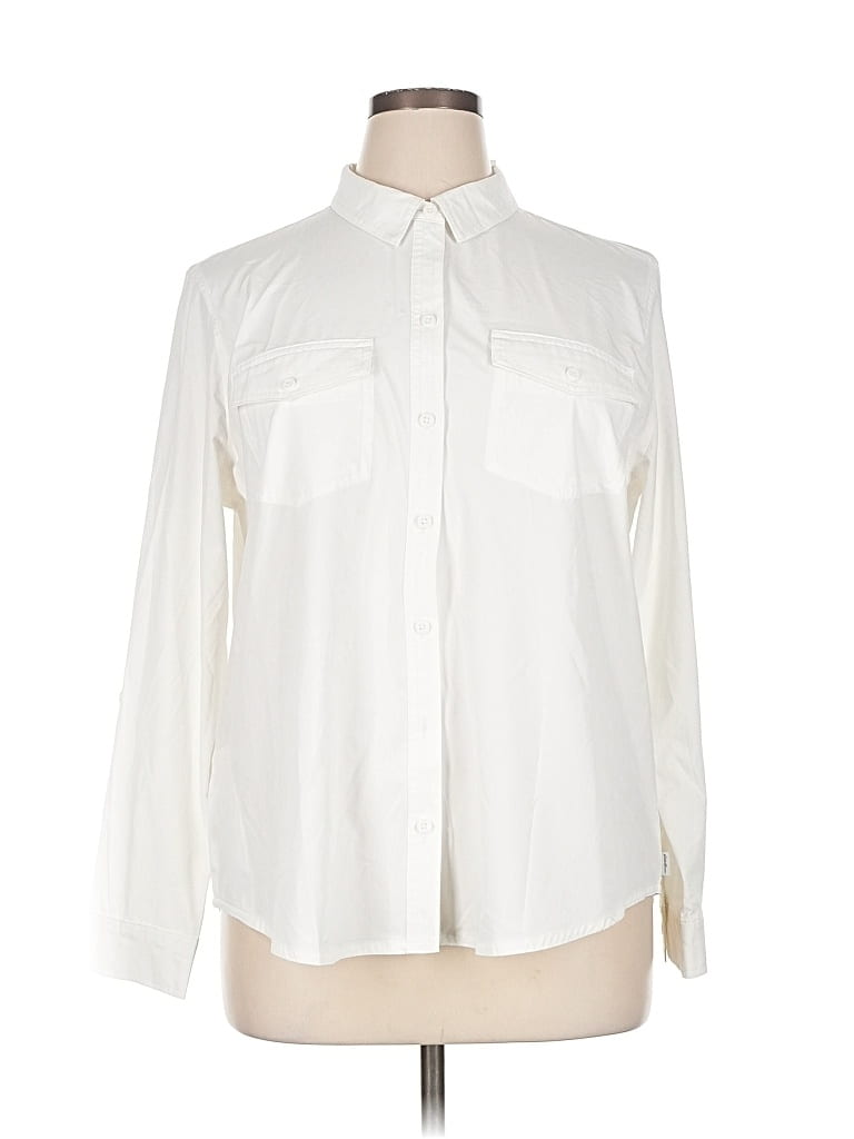 Pre-owned Eddie Bauer Long Sleeve Blouse In White