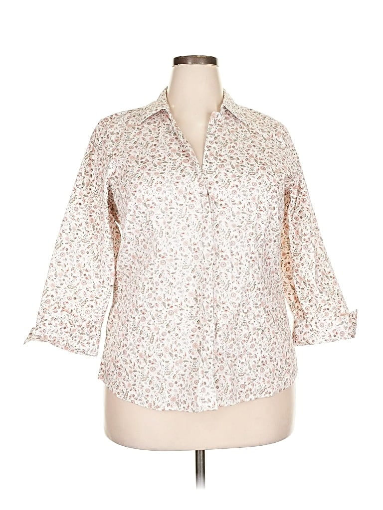 Pre-owned Croft & Barrow 3/4 Sleeve Button Down Shirt In White