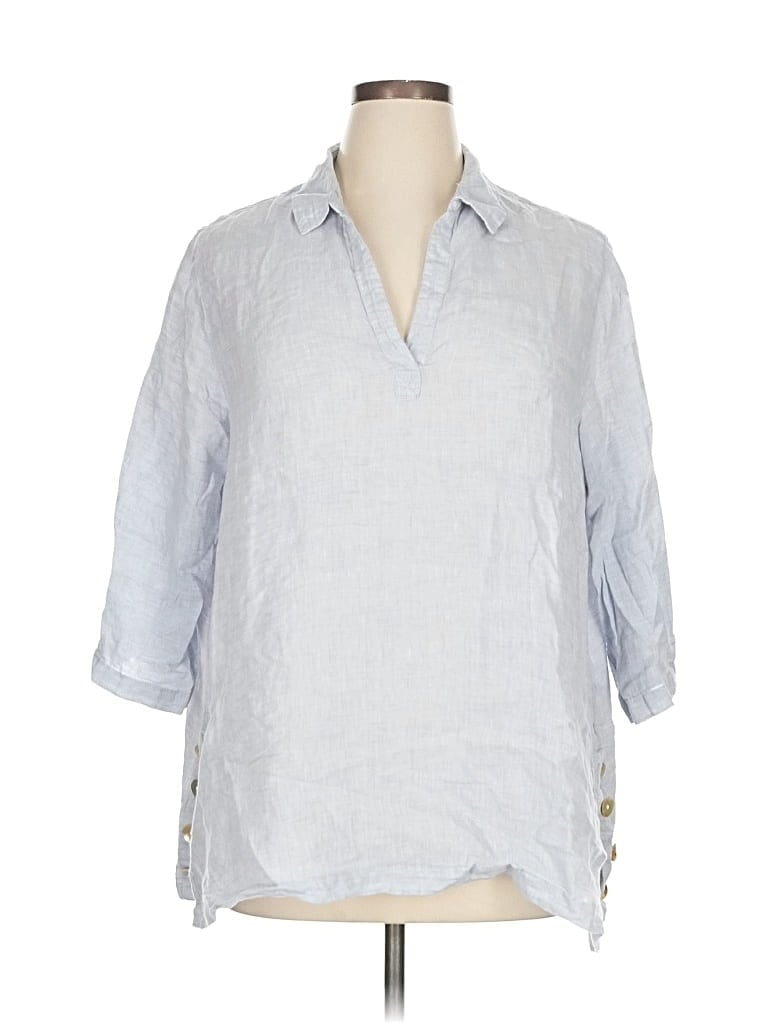 Pre-owned Sigrid Olsen 3/4 Sleeve Button Down Shirt In Blue