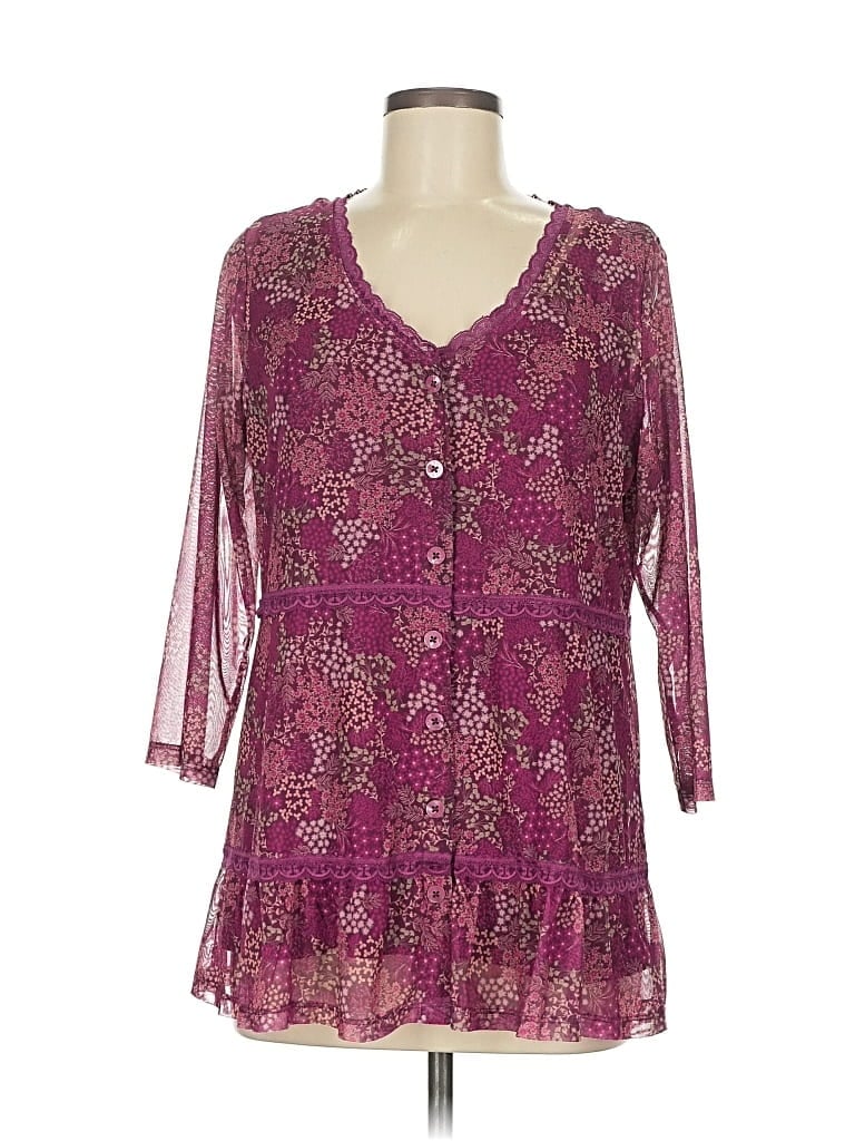 Pre-owned Isaac Mizrahi Live 3/4 Sleeve Blouse In Purple