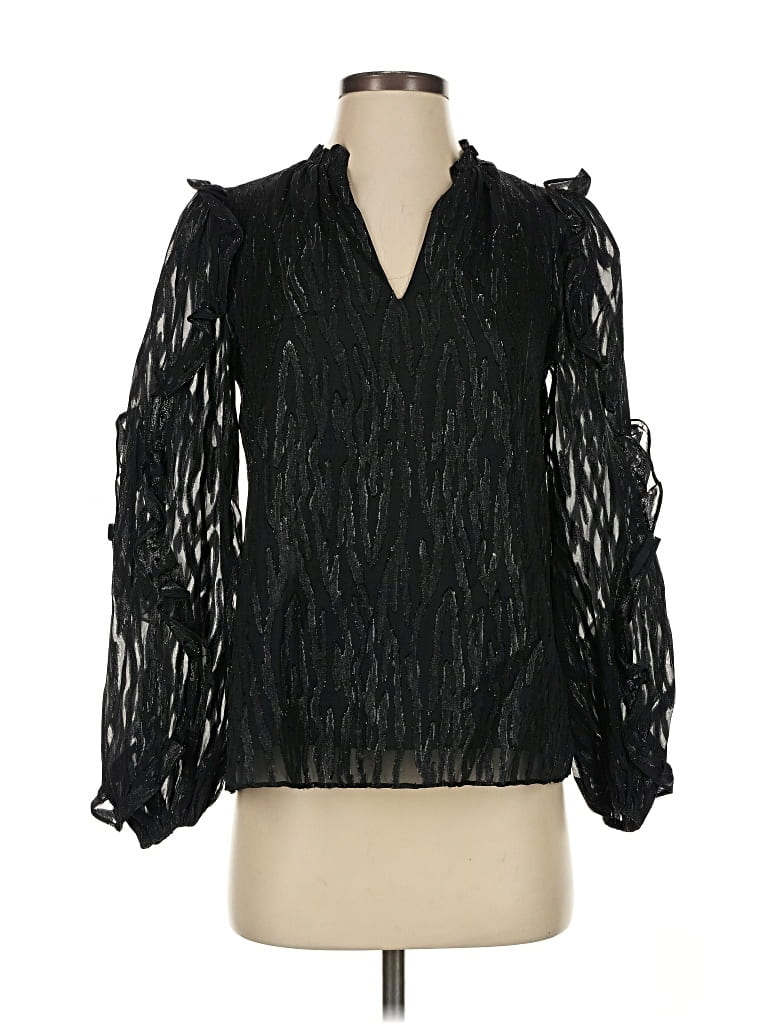 Pre-owned Lilly Pulitzer Long Sleeve Silk Top Black Cold Shoulder Neckline Tops