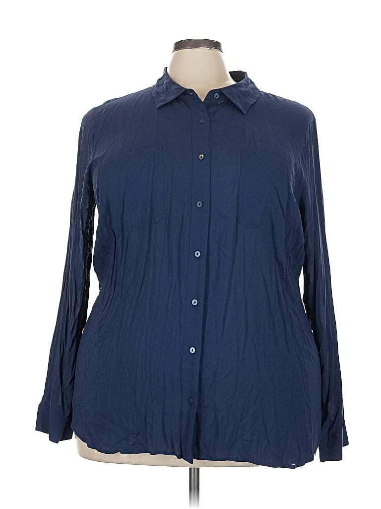 Pre-owned A.n.a. A New Approach Long Sleeve Blouse In Blue