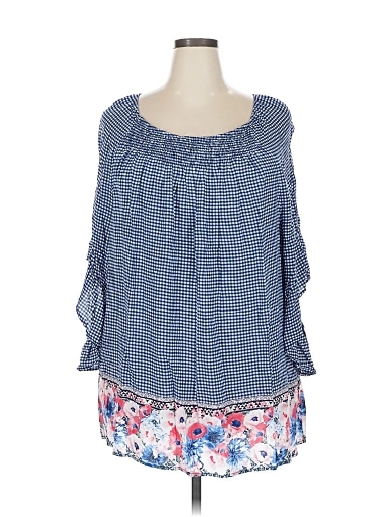 Pre-owned Terra & Sky 3/4 Sleeve Blouse In Blue