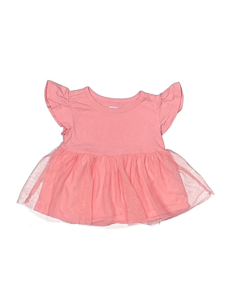 Pre-owned Carter's Babies' Short Sleeve Top Pink Ruffles Neckline Tops