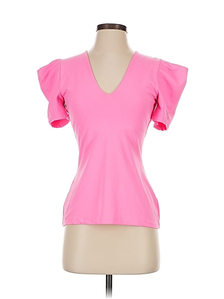 Pre-owned Susana Monaco Short Sleeve Top Pink Sweetheart Neckline Tops