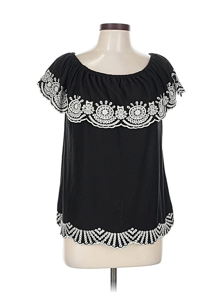 Pre-owned Fever Short Sleeve Top Black Off The Shoulder Neckline Tops