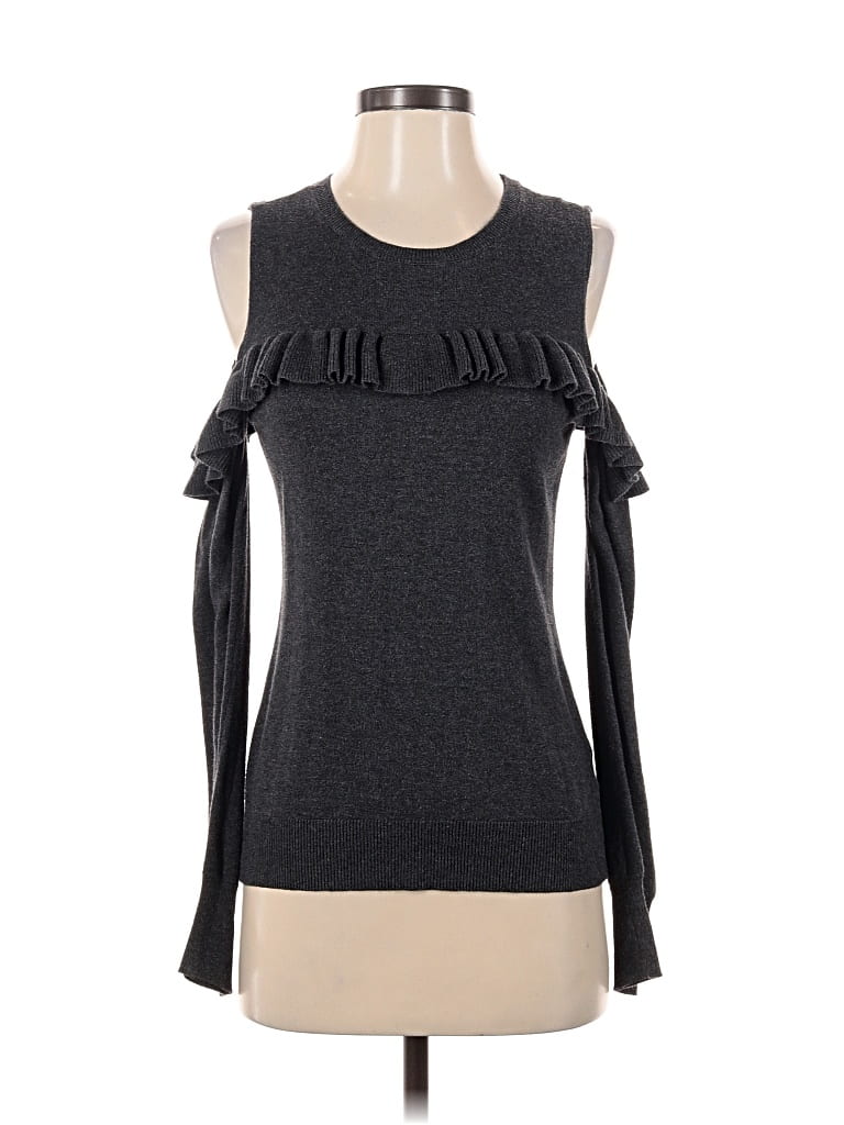 Pre-owned Michael Michael Kors Long Sleeve Top Gray Cold Shoulder Neckline Tops