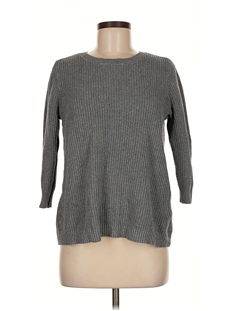 Pre-owned Ann Taylor Loft Outlet 3/4 Sleeve Top Gray Crew Neck Tops