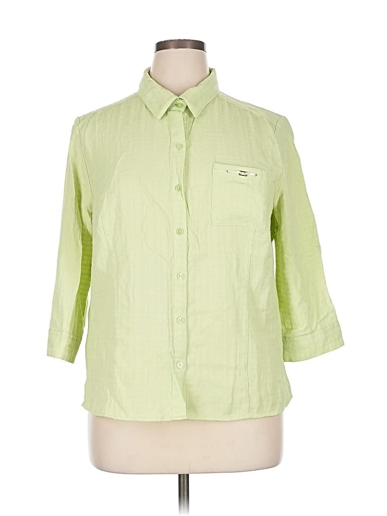 Pre-owned Christopher & Banks 3/4 Sleeve Button Down Shirt In Green