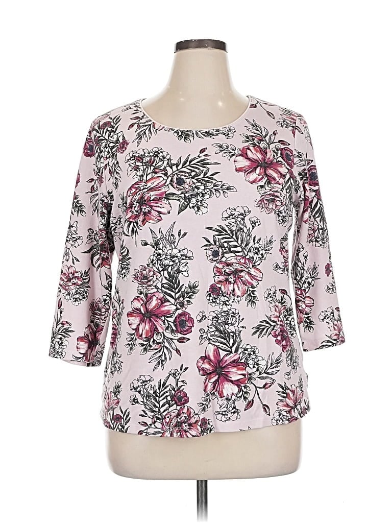 Pre-owned Karen Scott 3/4 Sleeve T-shirt In Pink