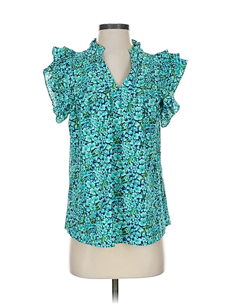 Pre-owned Unbranded Short Sleeve Blouse In Blue