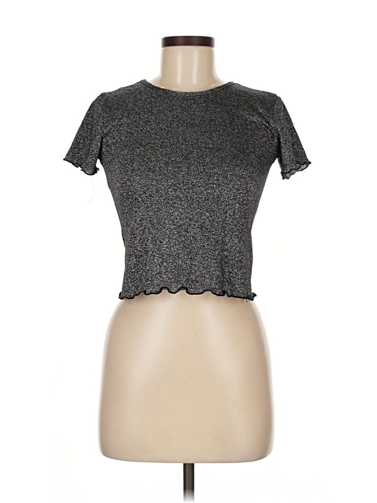 Pre-owned Urban Outfitters Short Sleeve Top Gray Mock Neckline Tops