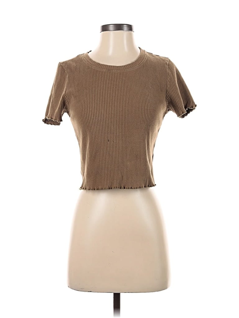 Pre-owned Good American Short Sleeve T-shirt In Brown