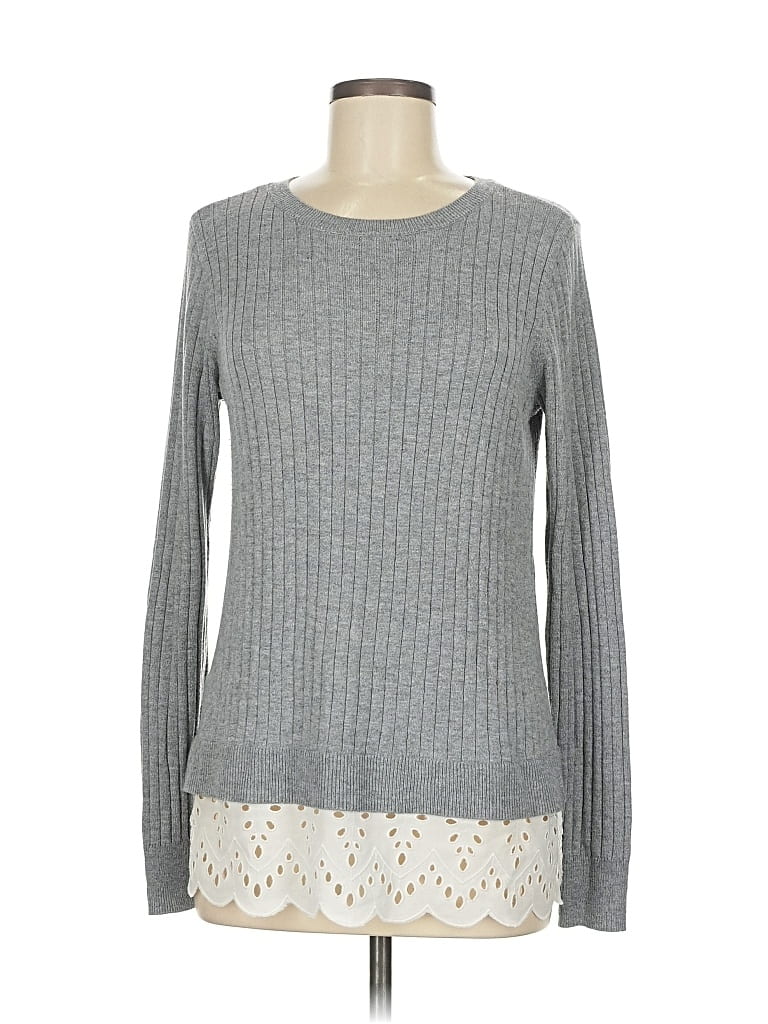 Pre-owned Ann Taylor Loft Long Sleeve Top Gray Crew Neck Tops