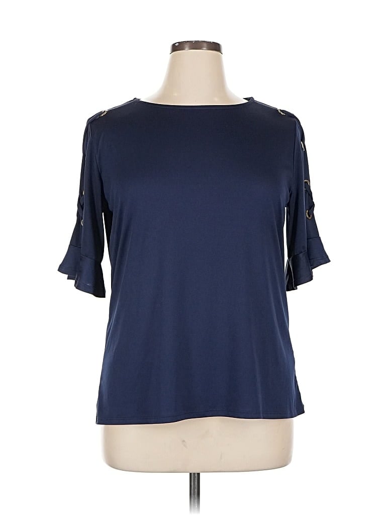 Pre-owned Above And Beyond Short Sleeve Top Blue Cold Shoulder Neckline Tops