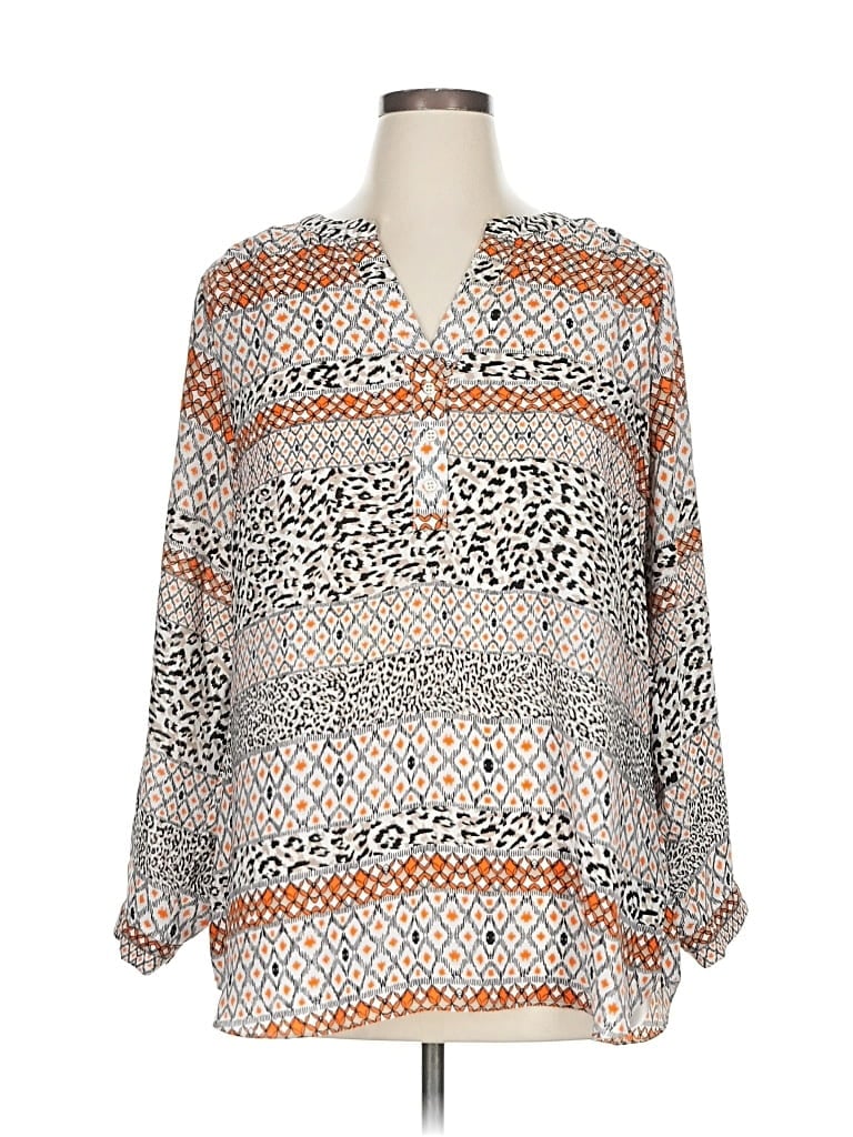 Pre-owned Sharagano Long Sleeve Blouse In Orange