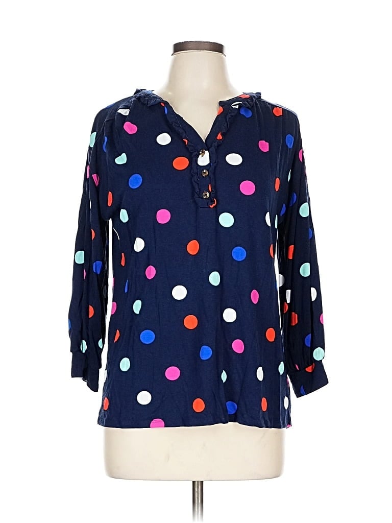 Pre-owned Crown & Ivy Long Sleeve Polo Shirt In Blue