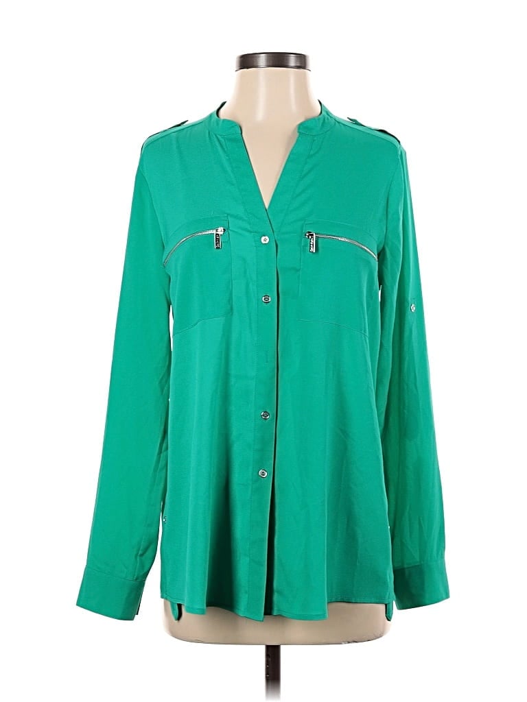 Pre-owned Calvin Klein Long Sleeve Blouse In Green