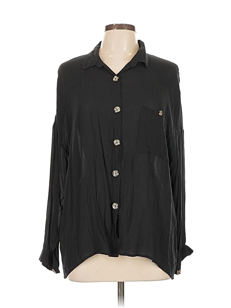 Pre-owned All In Favor Long Sleeve Button Down Shirt In Black