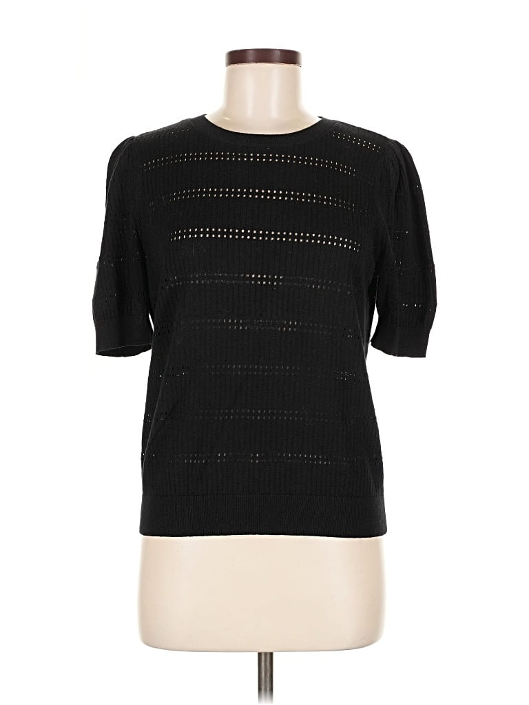 Pre-owned Ann Taylor Loft Short Sleeve Top Black Mock Neckline Tops