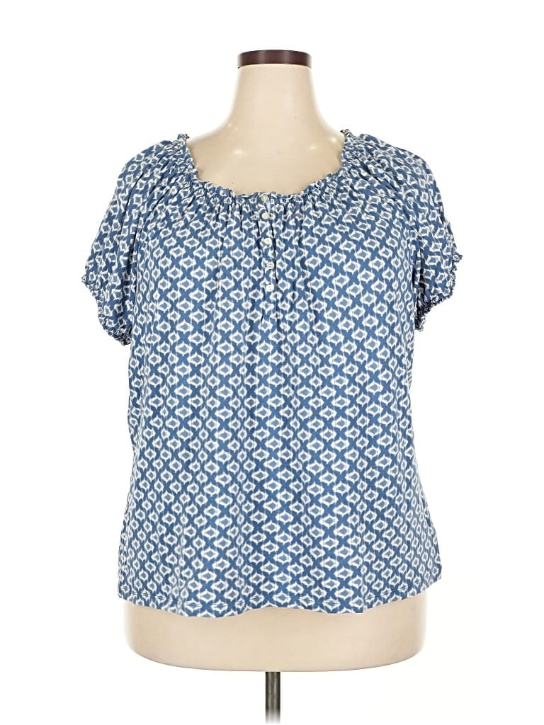 Pre-owned Chaps Short Sleeve Blouse In Blue