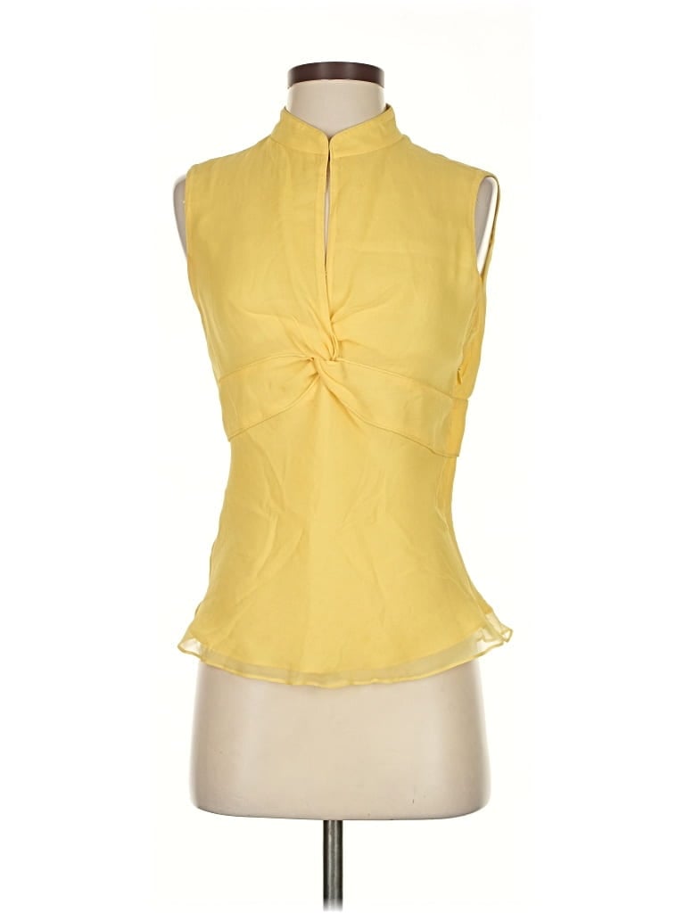 Pre-owned Ice Sleeveless Silk Top Yellow Halter Neckline Tops