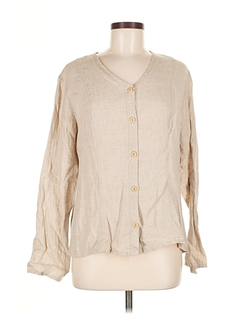 Pre-owned Flax Long Sleeve Blouse In Brown