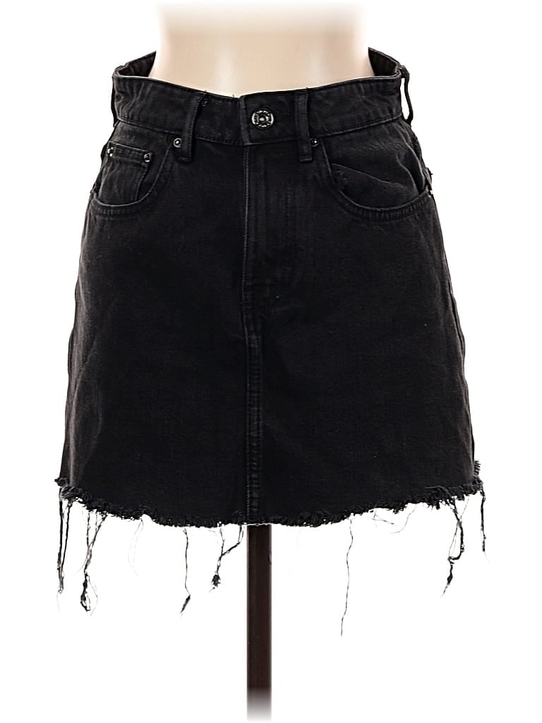Pre-owned Zara Trf Denim Skirt In Black