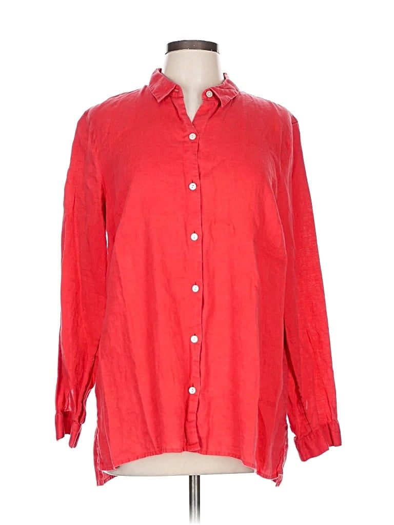 Pre-owned Jjill 3/4 Sleeve Button Down Shirt In Red