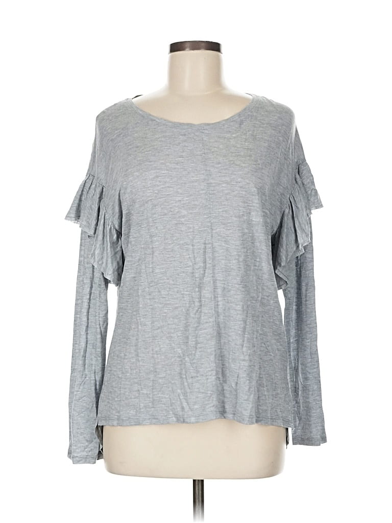 Pre-owned Two By Vince Camuto Long Sleeve Top Gray Cold Shoulder Neckline Tops