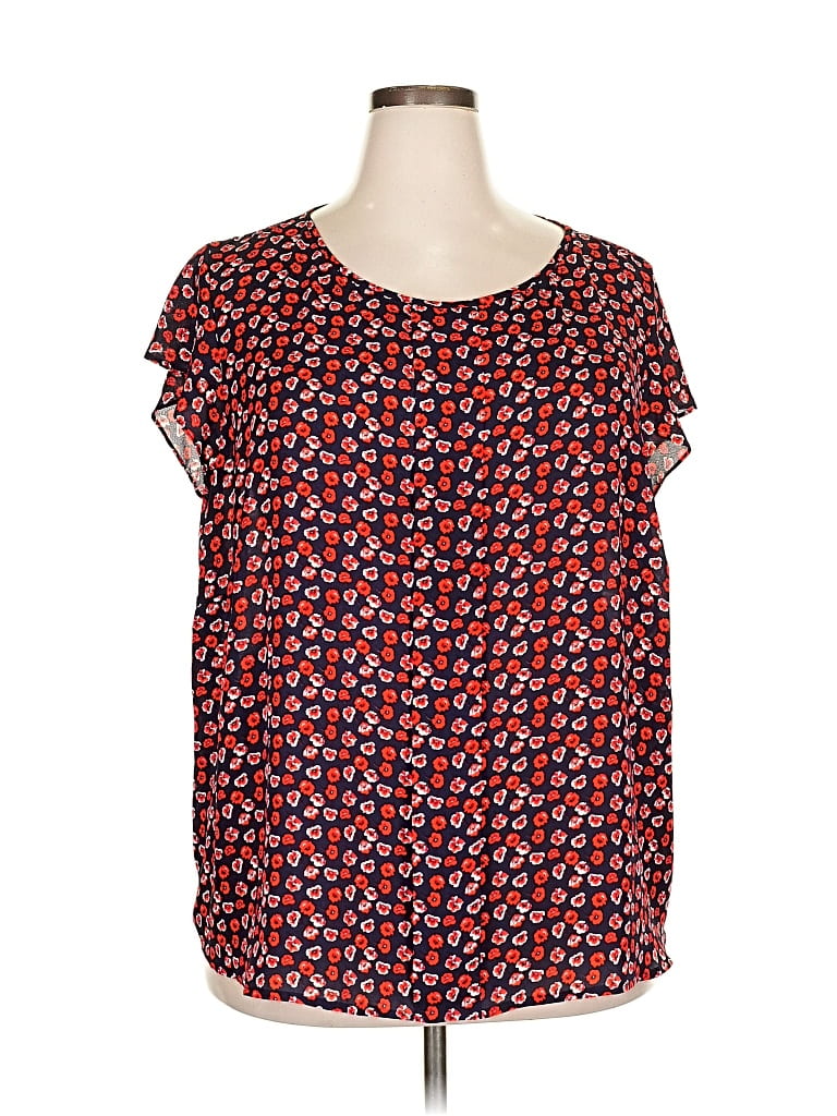 Pre-owned Tahari By Asl Short Sleeve Blouse In Red