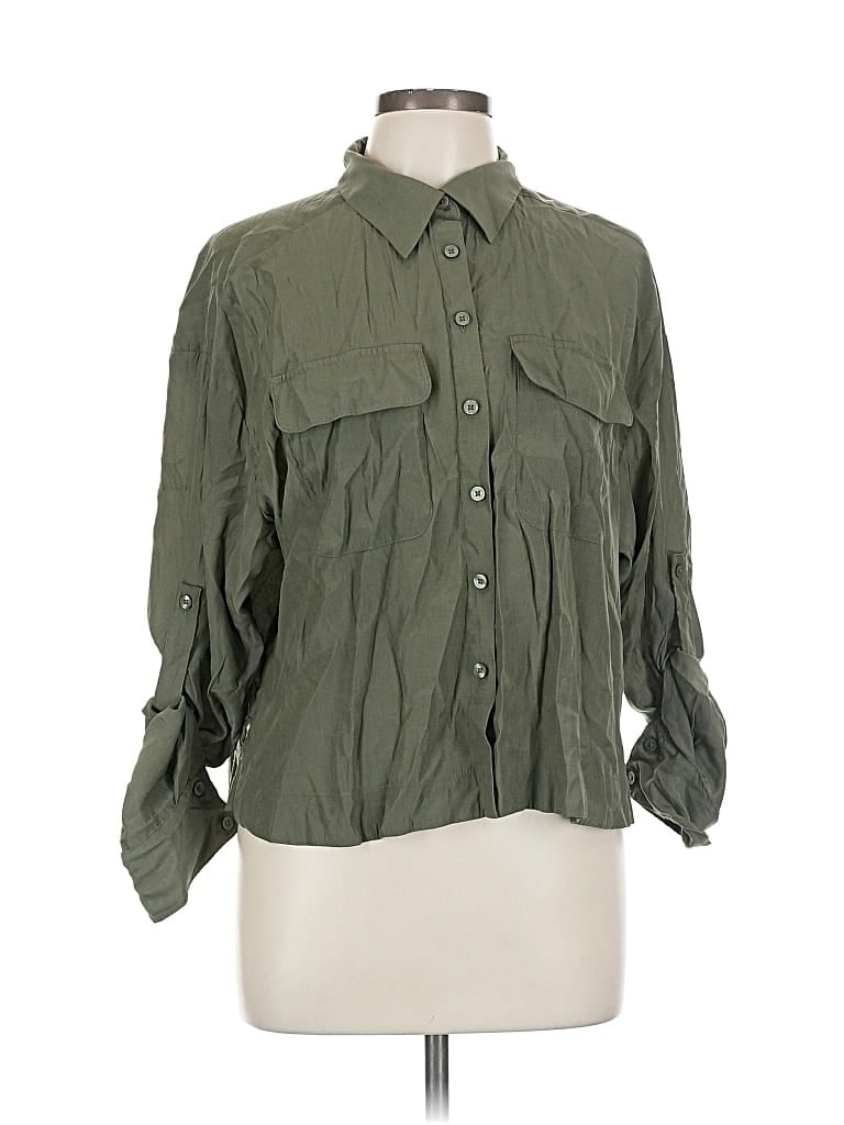 Pre-owned A New Day 3/4 Sleeve Button Down Shirt In Green