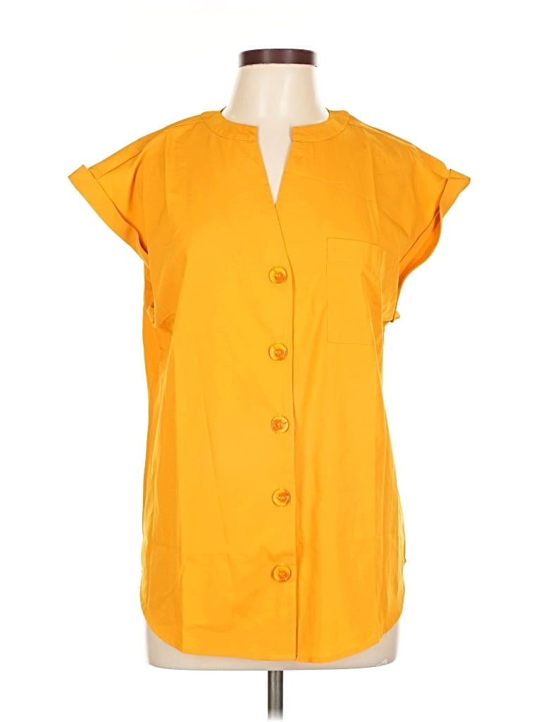 Pre-owned New York And Company Short Sleeve Blouse In Yellow