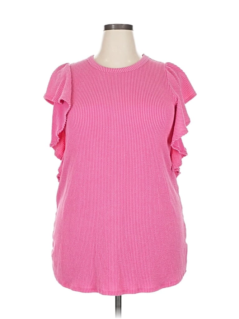 Pre-owned Heimish Usa Short Sleeve Top Pink Ruffles Neckline Tops