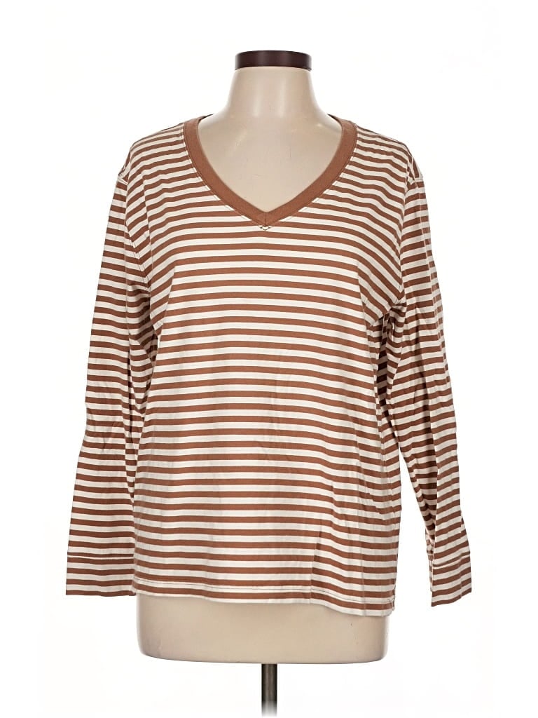 Pre-owned Lands' End 3/4 Sleeve T-shirt In Brown