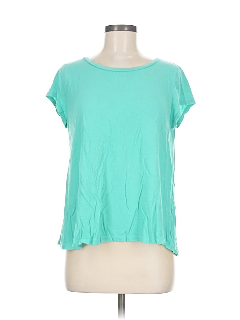 Pre-owned Crown & Ivy Short Sleeve Top Teal Scoop Neck Tops In Blue