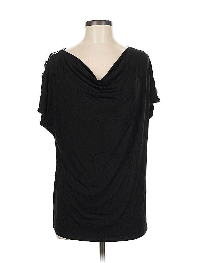 Carina Short Sleeve Top Black Cowl Neck Tops In Multi