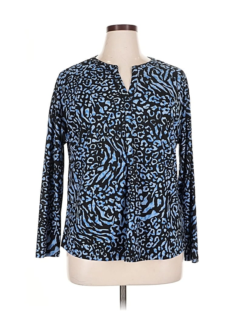 Pre-owned Dana Buchman Long Sleeve Blouse In Blue