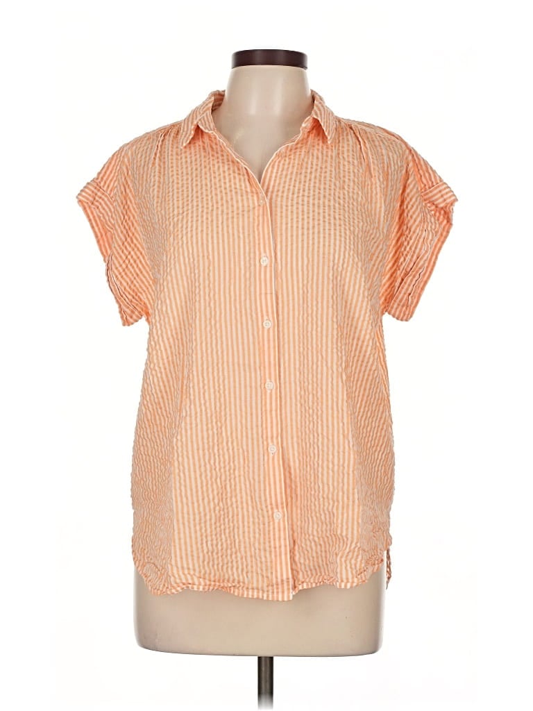 Pre-owned Ann Taylor Loft Short Sleeve Blouse In Orange