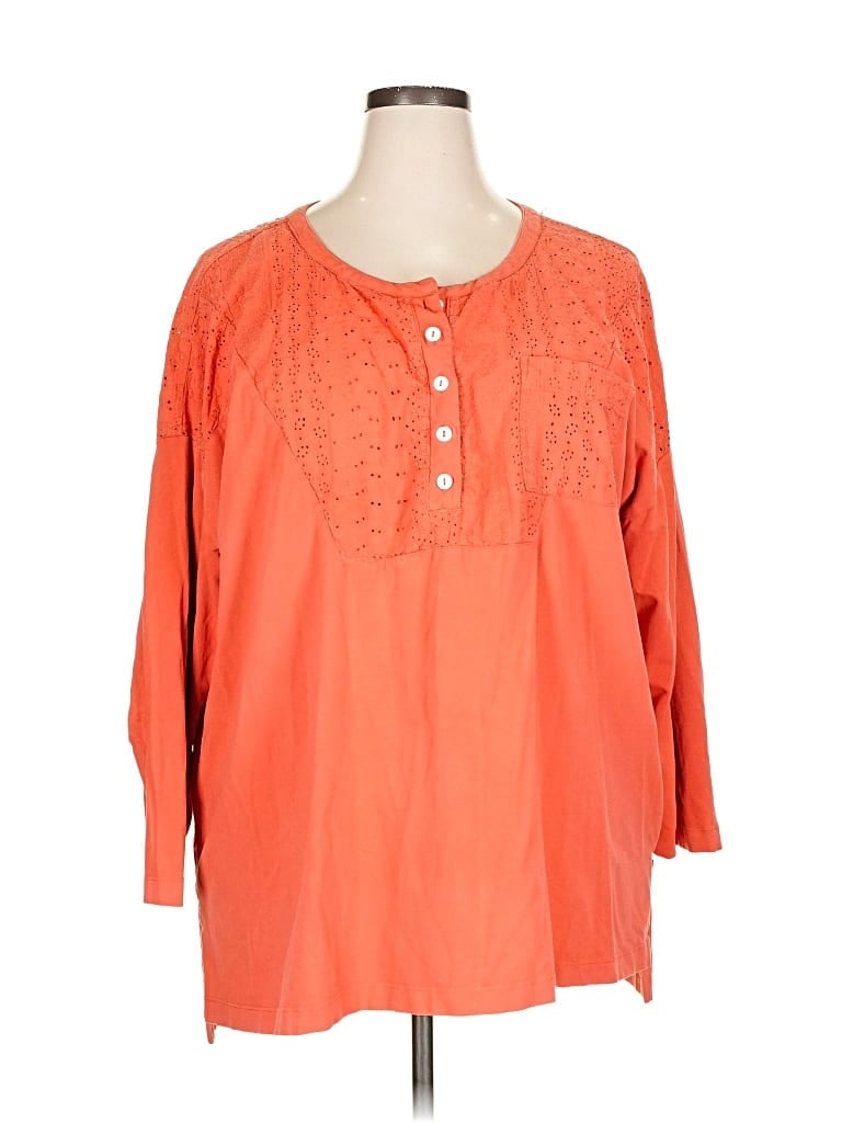 Pre-owned Soft Surroundings Long Sleeve Henley Shirt In Orange