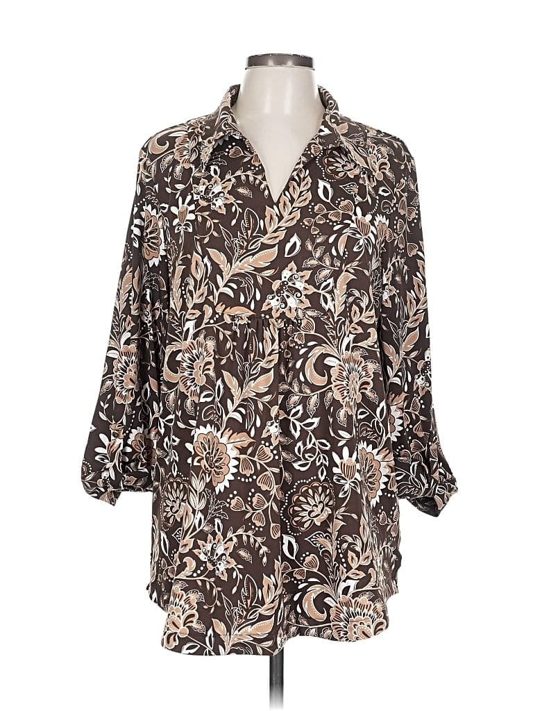 Pre-owned Kim Rogers 3/4 Sleeve Blouse In Brown