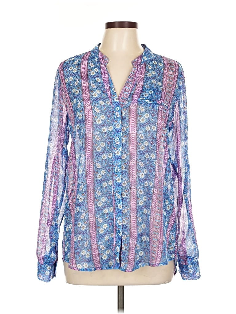 Pre-owned Kut From The Kloth Long Sleeve Blouse In Blue