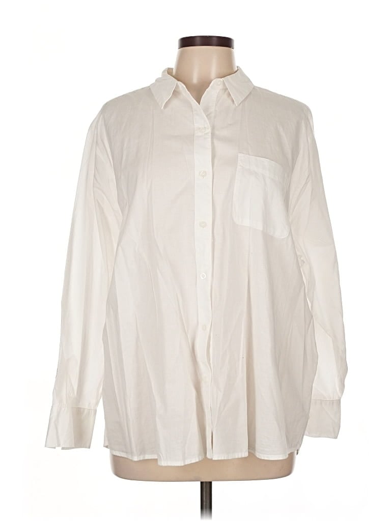 Pre-owned A.n.a. A New Approach Long Sleeve Button Down Shirt In White