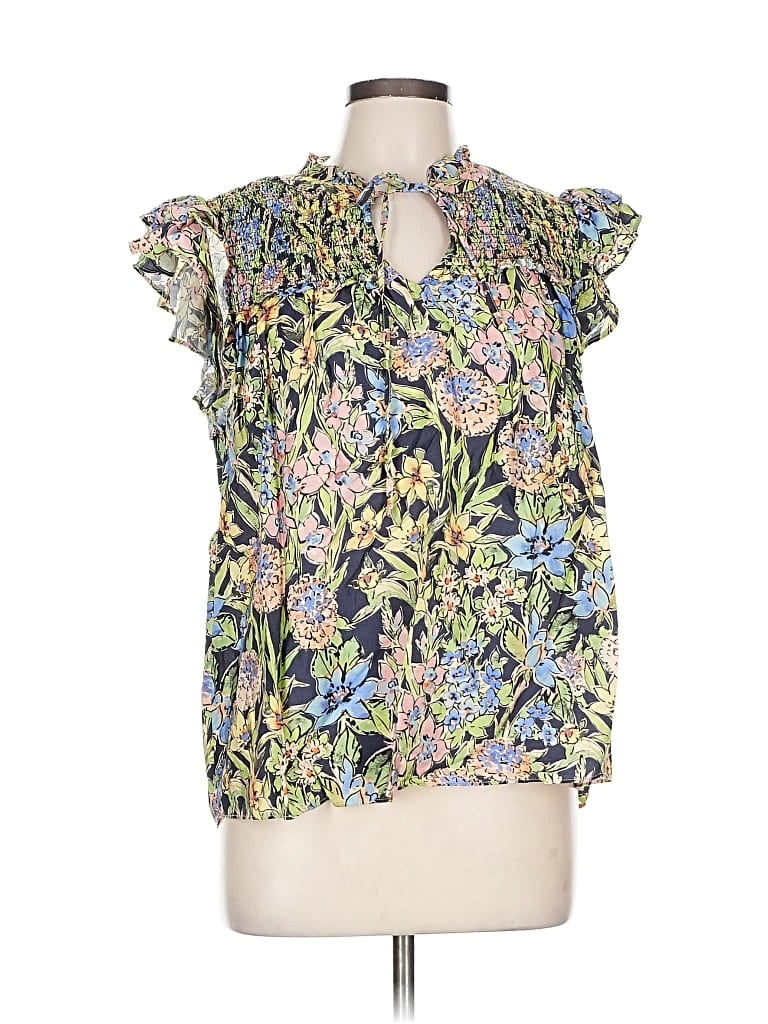 Pre-owned Current Air Short Sleeve Blouse In Blue