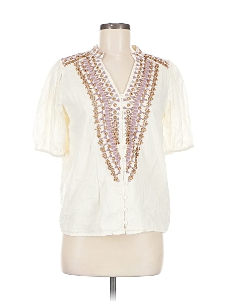 Pre-owned Forever That Girl For Anthropologie Short Sleeve Blouse In White