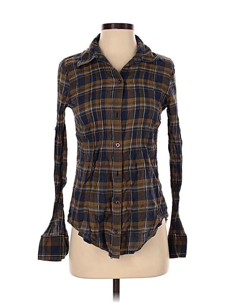 Pre-owned Rvca Long Sleeve Button Down Shirt In Blue