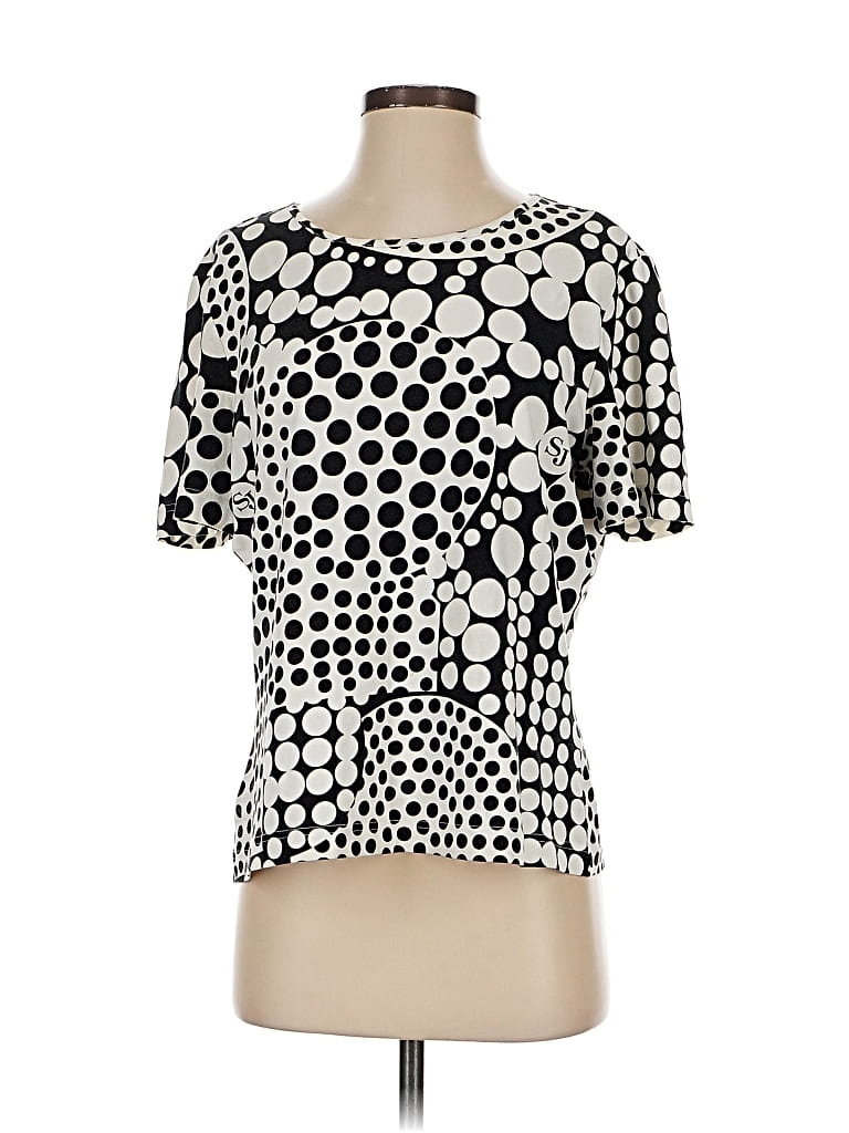 Pre-owned St John Short Sleeve Top Silver Square Neckline Tops