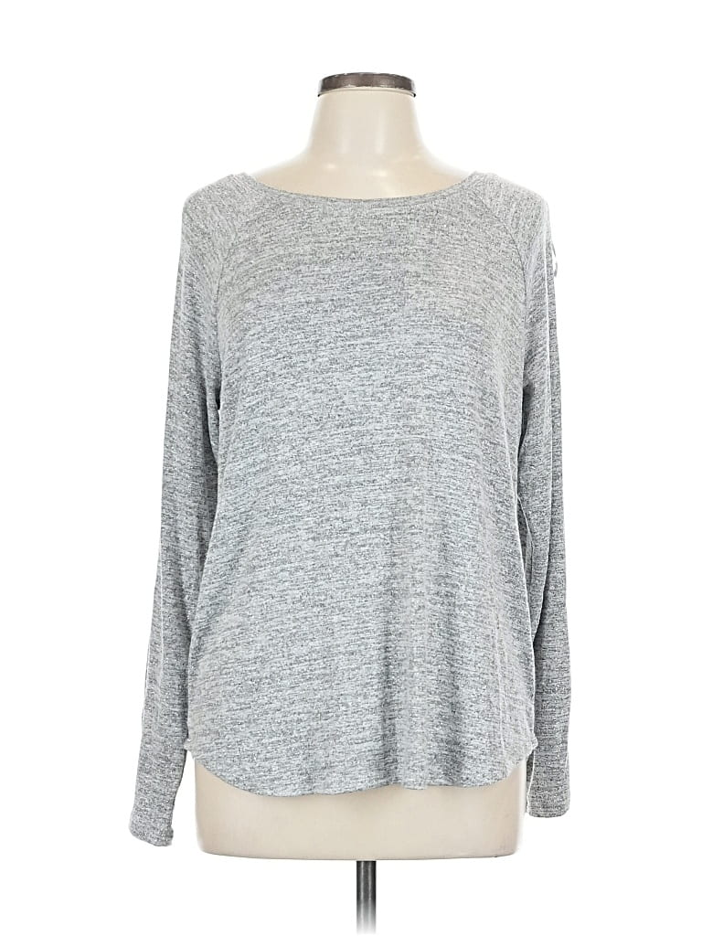 Pre-owned Jennifer Lopez Long Sleeve Top Gray Boatneck Tops