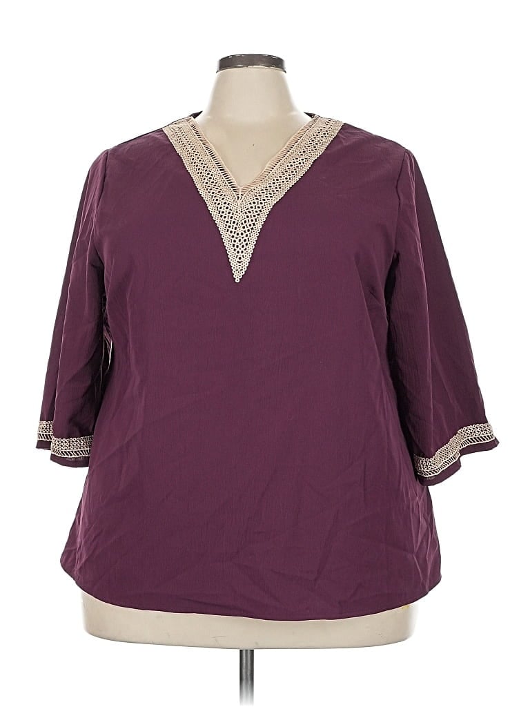 Pre-owned Emery Rose 3/4 Sleeve Blouse In Burgundy