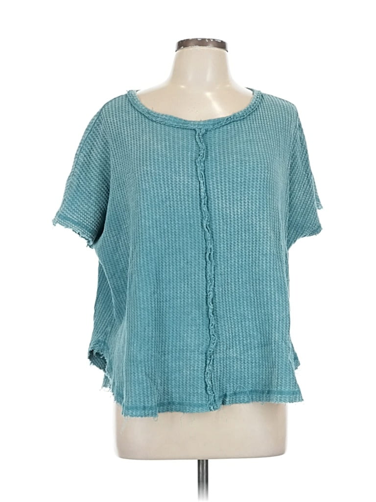 Pre-owned Zenana Short Sleeve Henley Shirt In Blue